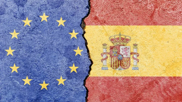Vlajka Španělska Popraskané Zdi Politika Válka Koncepce Konfliktů — Stock fotografie