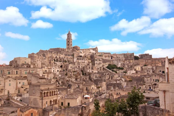 Krásný Výhled Oblasti Sassi Skalních Jeskynních Domů Matera Itálie — Stock fotografie