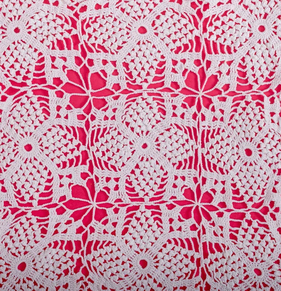 Mantel Punto Blanco Con Motivos Florales Sobre Fondo Rosa — Foto de Stock