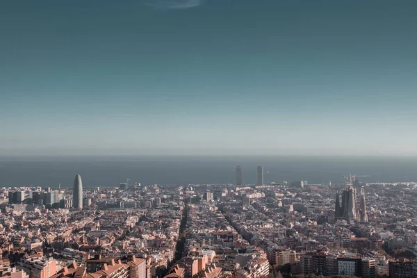 Flygbild Den Vackra Staden Barcelona Molnig Dag Spanien — Stockfoto