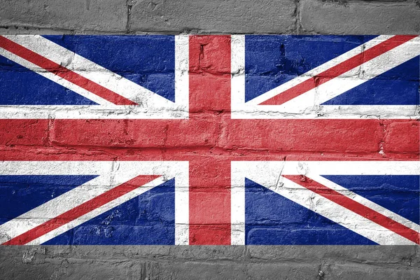 Strzał Brytyjskiej Flagi Szarej Ceglanej Ścianie — Zdjęcie stockowe