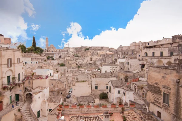 Krásný Výhled Oblasti Sassi Skalních Jeskynních Domů Matera Itálie — Stock fotografie