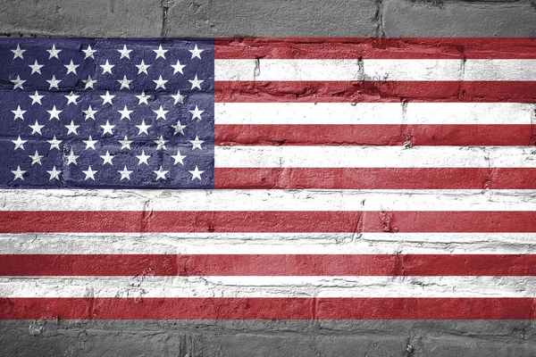 Egy Felvétel Amerikai Zászlóról Szürke Téglafalon — Stock Fotó