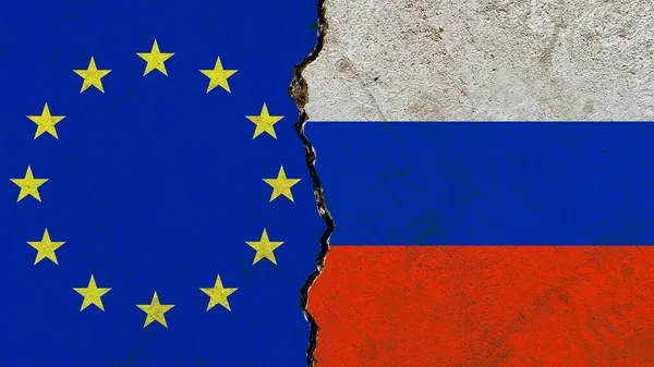 Vlajka Ruska Popraskané Zdi Politika Válka Koncepce Konfliktů — Stock fotografie