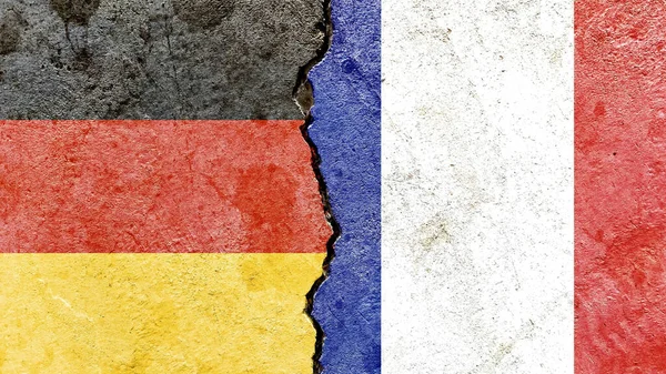 German French Flag Cracked Wall Politics Conflict War Concept — Stock Photo, Image