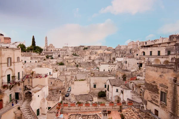 Krásný Výhled Oblasti Sassi Skalních Jeskynních Domů Matera Itálie — Stock fotografie