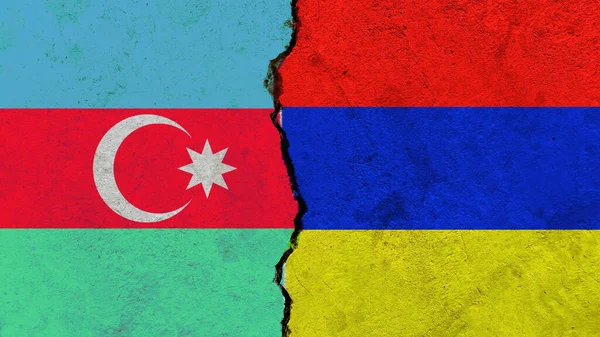 Drapeau Arménien Azerbaïdjanais Sur Mur Fissuré Politique Conflit Concept Guerre — Photo