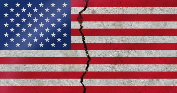 Μια Αμερικανική Σημαία Ένα Ραγισμένο Τείχος Πολιτική Τον Πόλεμο Την — Φωτογραφία Αρχείου