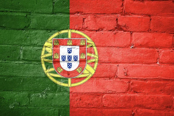 Una Foto Bandera Portugal Pintada Una Pared Ladrillo — Foto de Stock