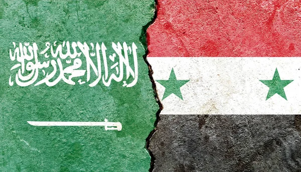 Syrian Saudi Arabian Flag Cracked Wall Politics War Conflict Concept — Stock Photo, Image