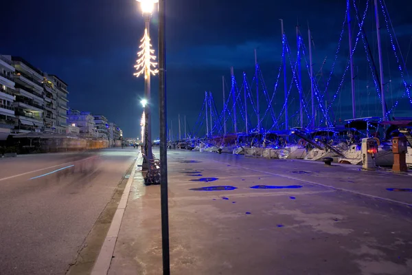 Volos Miasto Grecja Miasto Volos Urządzone Święta Bożego Narodzenia Port — Zdjęcie stockowe