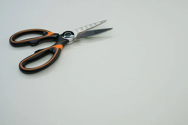Closeup Shot Scissors Isolated Blue Background Cutting Tool Zigzag Blades — Stock Photo, Image