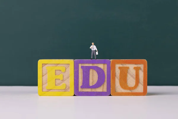 Uma Visão Figura Professor Uma Edu Blocos Letras Madeira — Fotografia de Stock