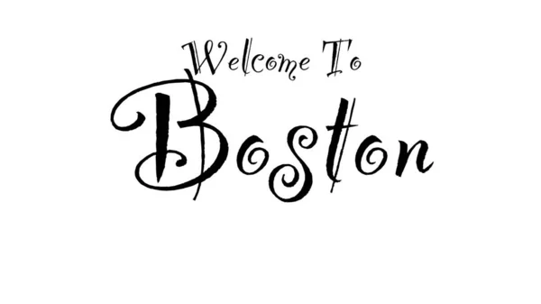 Welcome Boston Illustration Written Vintage Font Black Letters White Background — Stock Photo, Image