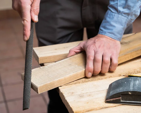 Carpenter Process Renovating Making Something Wood — Stock Photo, Image