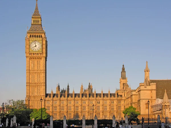 Soft Evening Sunlight Shining Big Ben Houses Parliament London United — Stock Photo, Image