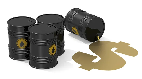 Рендеринг Черных Баррелей Сырой Нефти Знаком Золотой Доллар — стоковое фото