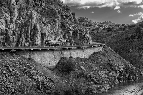 Grayscale Shot View Toledo Tagus River Spain — Stock Photo, Image