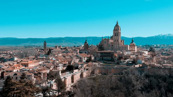 Segovia Espanha Fevereiro 2020 Vista Panorâmica Segóvia Espanha Com Catedral — Fotografia de Stock