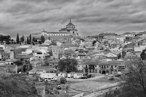 Gråskala Bild Las Covachuelas Gammal Stadsdel Toledo Spanien — Stockfoto