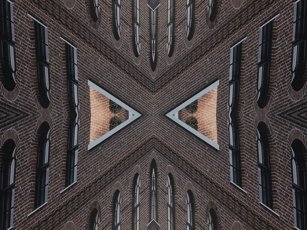 Kaleidoscope Pattern Brick Building Windows — Stock Photo, Image