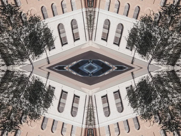 Ein Kaleidoskopmuster Von Einem Gebäude Und Bäumen — Stockfoto