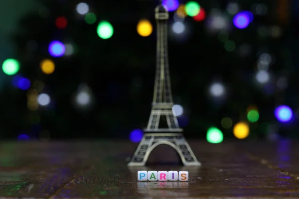 Shot Plastic Cubes Word Paris Eiffel Tower Background — Stock Photo, Image