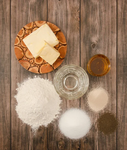 Alto Vof Ingredientes Biscoitos Uma Mesa — Fotografia de Stock