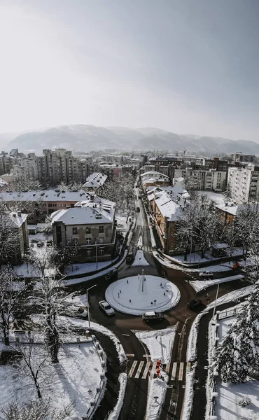 Una Toma Aérea Ciudad Banjakuka Cubierta Nieve Durante Día —  Fotos de Stock