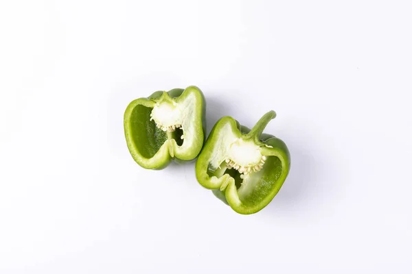 Cut Green Bulgarian Pepper Isolated White Background — Stock Photo, Image