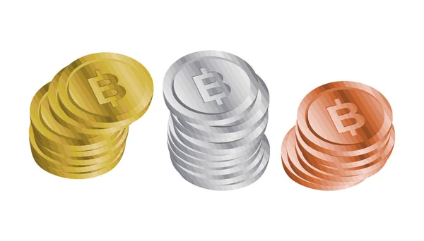 Las Pilas Colores Bitcoins Aislados Sobre Fondo Blanco — Foto de Stock