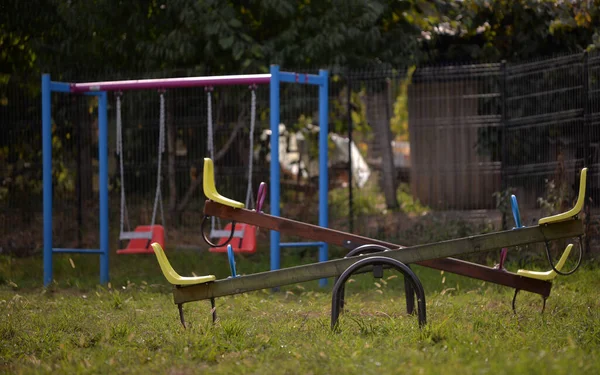 Foco Suave Uma Pista Recreio Escolar Vazia Para Pandemia Coronavirus — Fotografia de Stock