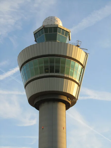 A vertical shot of air traffic control tower in Amsterdam Schiphol airport