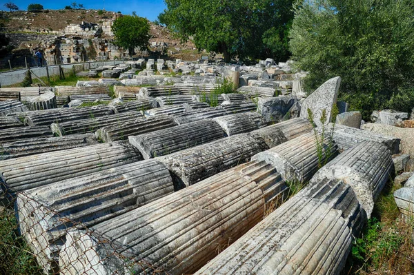 Horizontal Shot Priene Ancient Greek City Currently Turkey Ruins Columns — Stock Photo, Image