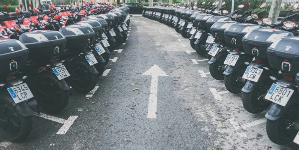 Madrid Spagna Aprile 2020 Parcheggio Noleggio Moto Completamente Pieno Durante — Foto Stock