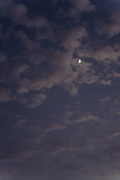 Egy Függőleges Alacsony Szögű Kép Holdról Amit Egy Felhős Napon — Stock Fotó
