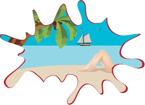 Una Ilustración Una Persona Acostada Playa Junto Océano Con Marco — Foto de Stock