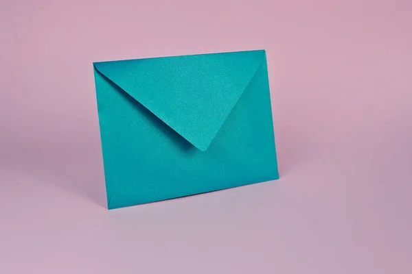 Beautiful Shot Blu Envelope Pink Background — Stock Photo, Image