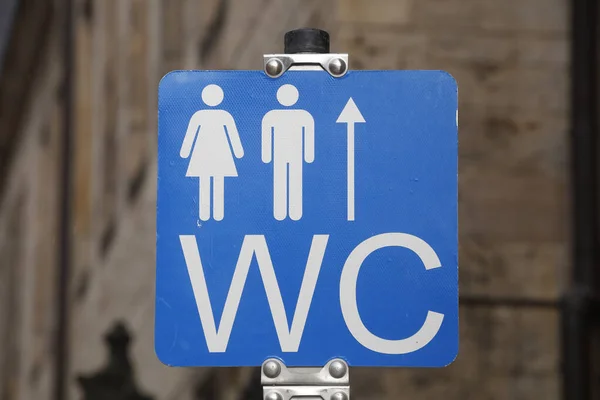 Een Verticaal Schot Van Een Blauw Toilet Bord Voor Mannen — Stockfoto