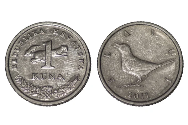 Высокоугольный Снимок Монет Хорватской Валюты Белой Поверхности — стоковое фото