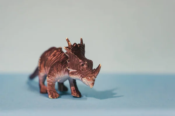 Närbild Bild Brun Leksak Triceratops Isolerad Grå Bakgrund — Stockfoto