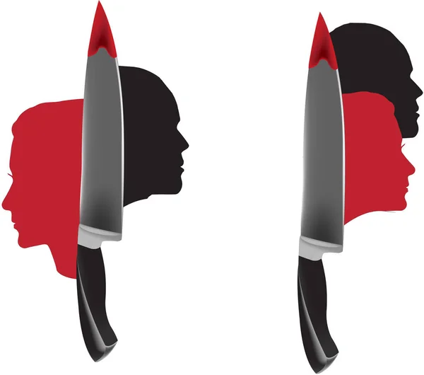 Ілюстрація Кривавого Ножа Чоловічими Жіночими Іконками Білому Тлі Концепція Феміциду — стокове фото