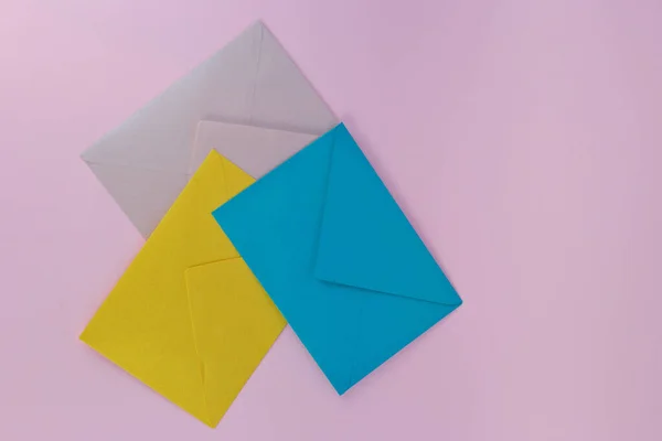 Beautiful Shot Colorful Envelopes Blue Background — Stock Photo, Image
