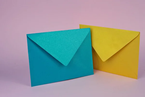 Beautiful Shot Colorful Envelopes Blue Background — Stock Photo, Image