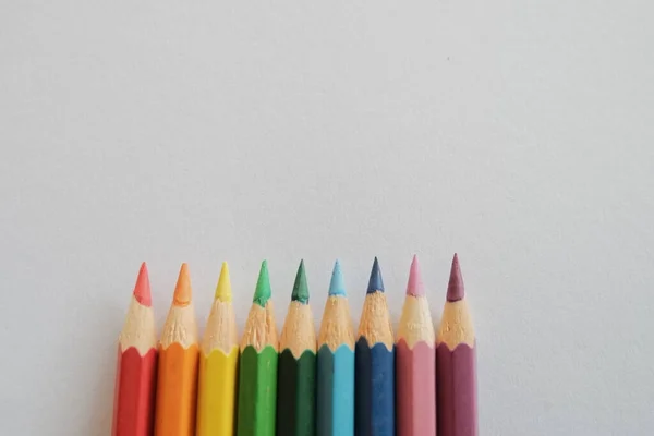 Overhead Shot Colorful Sharp Pencils White Surface — Stock Photo, Image