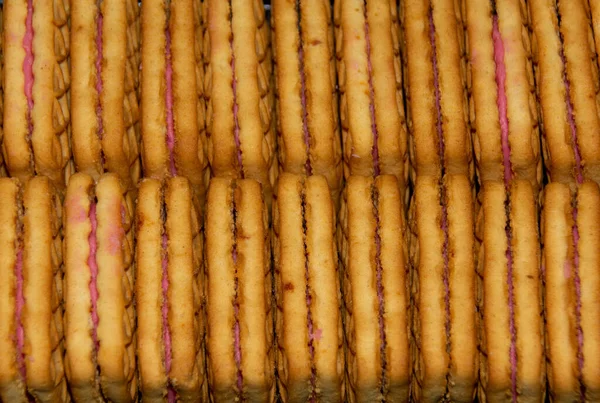 Een Close Shot Van Vele Koekjes Met Crème Vulling — Stockfoto