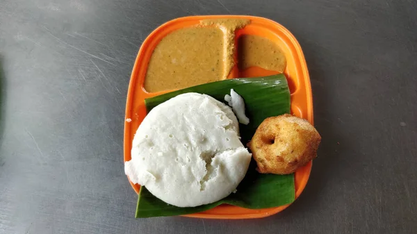 Top View Lunchbox South Indian Idly Voda — Stock Photo, Image