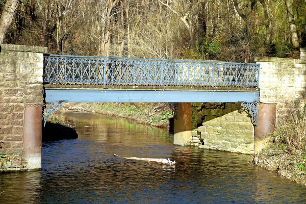 Eine Alte Brücke Über Den Fluss Herbstlichen Park — Stockfoto