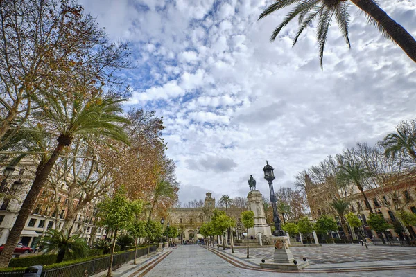 Seville Spain Feb 2020 Vista Panoramica Plaza Nueva Sevilla Con — Stock Photo, Image