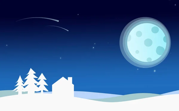 Una Ilustración Paisaje Nevado Invierno Por Noche Con Luna — Foto de Stock